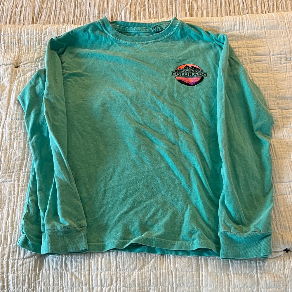 Kids Medium Teal Long Sleeve Shirt with Colorado Logo